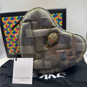 Kurt Geiger Denim Metallic Heart Woven Bag, Large BNIB with Box